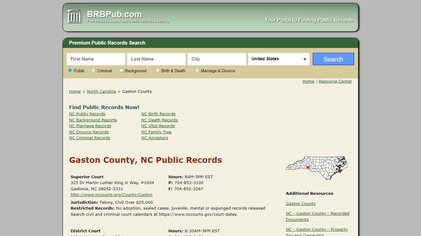 Gaston County, NC Public Records - BRB Pub