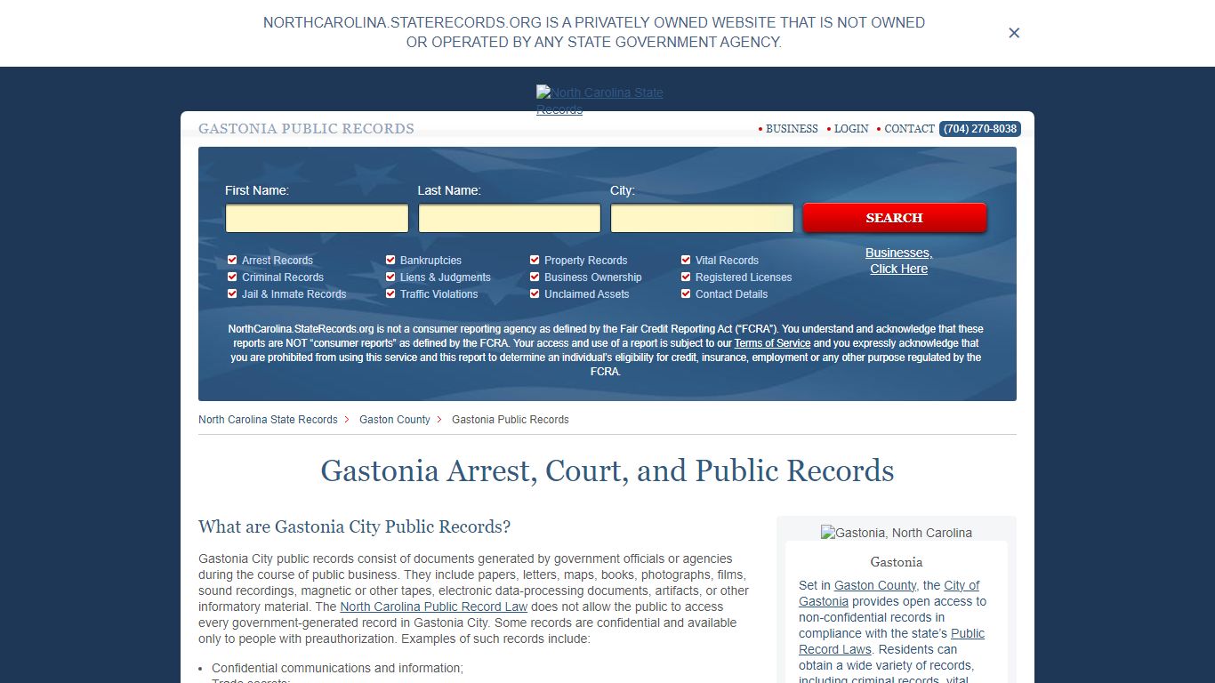 Gastonia Arrest, Court, and Public Records